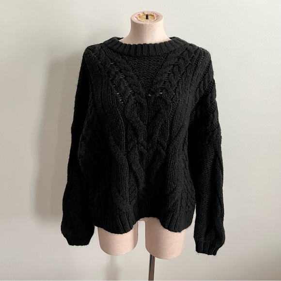 AERIE Black Cable Knit Cosy Sweater - Picture 2 of 7